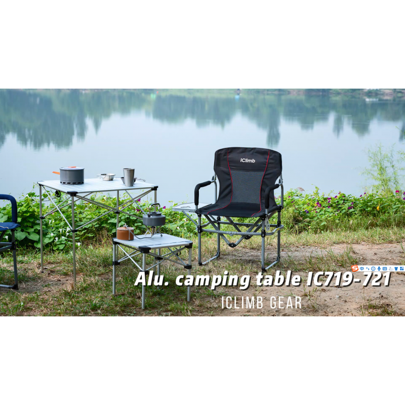 iClimb 경량 안정 Alu. 캠핑 피크닉 뒷마당 바베큐 캠프 주방용 휴대용 가방이 포함된 접이식 사각형 테이블 롤업 탑(자연, L)