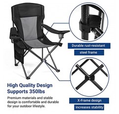 AsterOutdoor 캠핑 접이식 의자 대형 컵 홀더가 있는 패딩 처리된 쿼드 암 의자, 야외, 캠프, 실내, 파티오, 낚시용 측면 주최자 및 백 포켓, 350lbs 지원