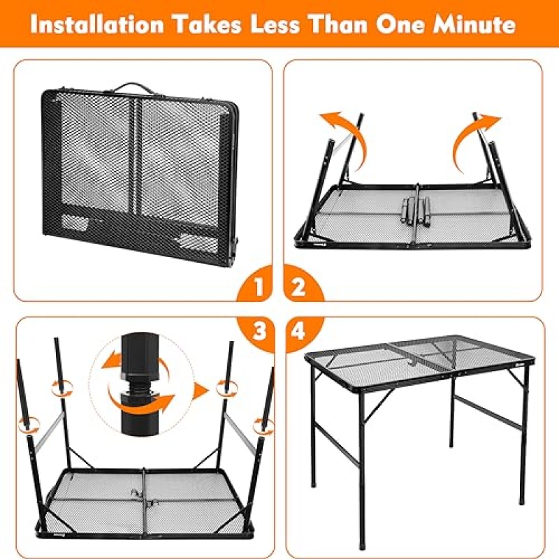 E EASTSTORM 그릴 캠핑 테이블 야외 접이식 피크닉 테이블 - 휴대가 간편하고 컴팩트하며 접이식으로 보관이 용이함 - 피크닉, 정원, 파티오, 식사, 바비큐, 파티, 시장에 적합 - 중간 크기