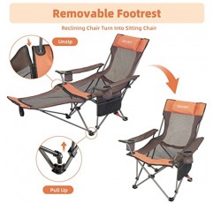 성인용 접을 수 있는 발판 조절 가능한 등받이가 있는 THUOPT 캠핑 접이식 메쉬 의자, 여름 야외 활동을 위한 베개 컵 홀더가 있는 휴대용 경량 리클라이닝 접이식 의자
