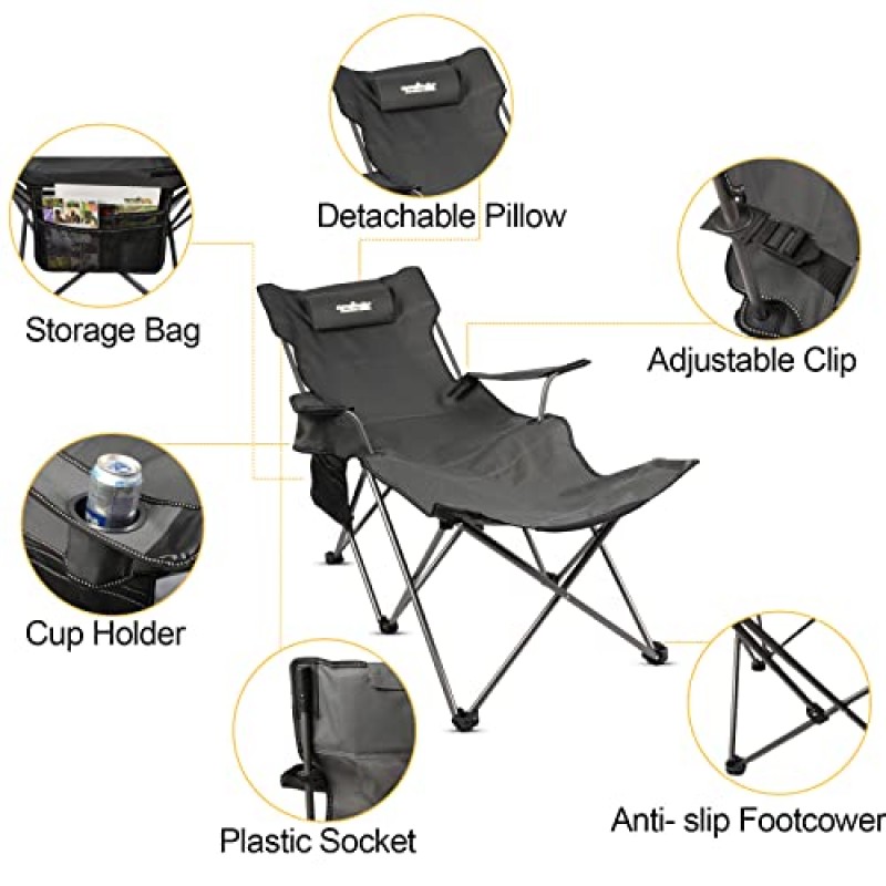 apollo walker 접이식 캠핑 의자 성인용 리클라이닝 비치 의자 휴대용 태양 의자 운반용 가방이 있는 야외 라운지, 낚시, 캠프, 피크닉용
