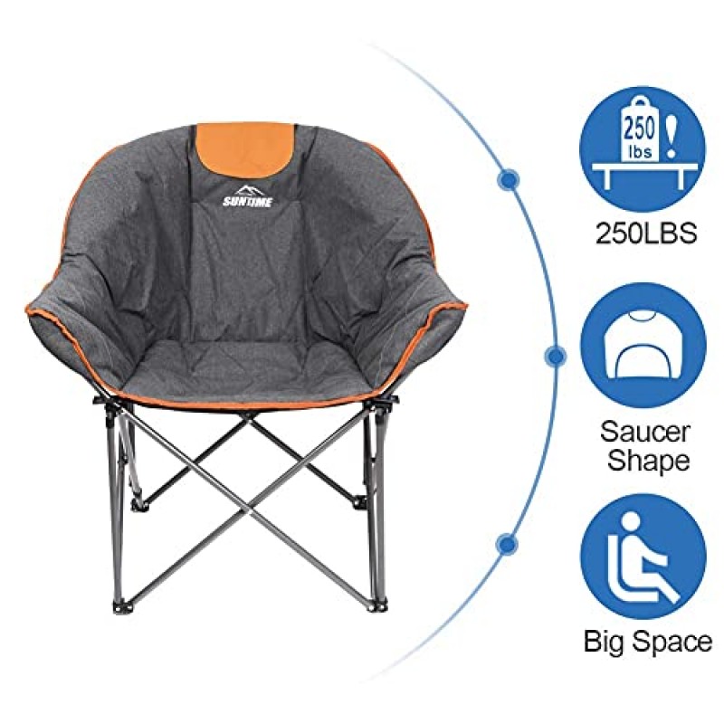 Suntime 소파 의자, 특대 패딩 달 레저 캠핑, 하이킹, 운반 가방을 위한 휴대용 안정적이고 편안한 접이식 의자(2팩)