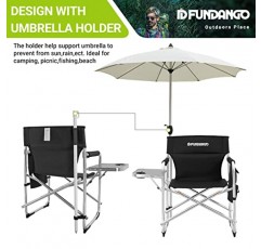 FUNDANGO 휴대용 경량 접이식 캠핑 디렉터 의자(사이드 테이블 포함) 대형 캠프 의자 알루미늄 접이식 의자 피크닉, 스포츠, 바베큐, 낚시, 헤비 듀티 최대 300lbs용 야외 의자