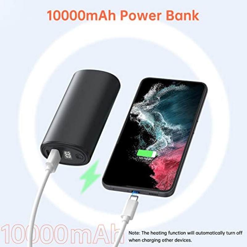 Aluan 손난로 충전식, 휴대용 전기 손난로 10000mAh 보조베터리, 겨울 야외 활동, 캠핑, 하이킹, 레이노용 디지털 디스플레이가 있는 양면 오래 지속되는 히터