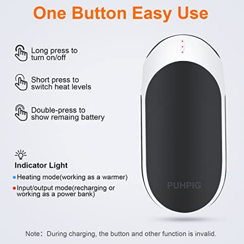 핸드 워머, 휴대용 포켓 핫 핸드 워머 10000 mAh USB 보조베터리, 양면 급속 가열 미니 히터 야외 사냥 캠핑 추운 겨울 남성과 여성을 위한 훌륭한 선물 (블랙)