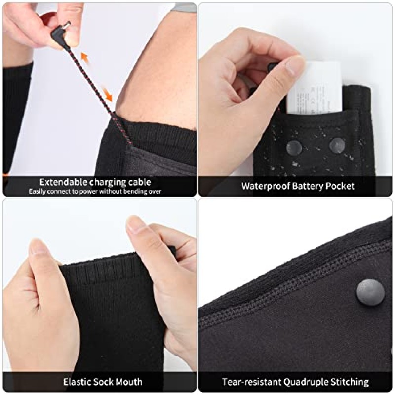 남성 여성을위한 SANFRINK 가열 양말, 7.4V 3000mAh 충전식 배터리 전기 난방 양말, 겨울 야외 스포츠 사냥 스키 캠핑을위한 빨 수있는 겨울 발 따뜻하게