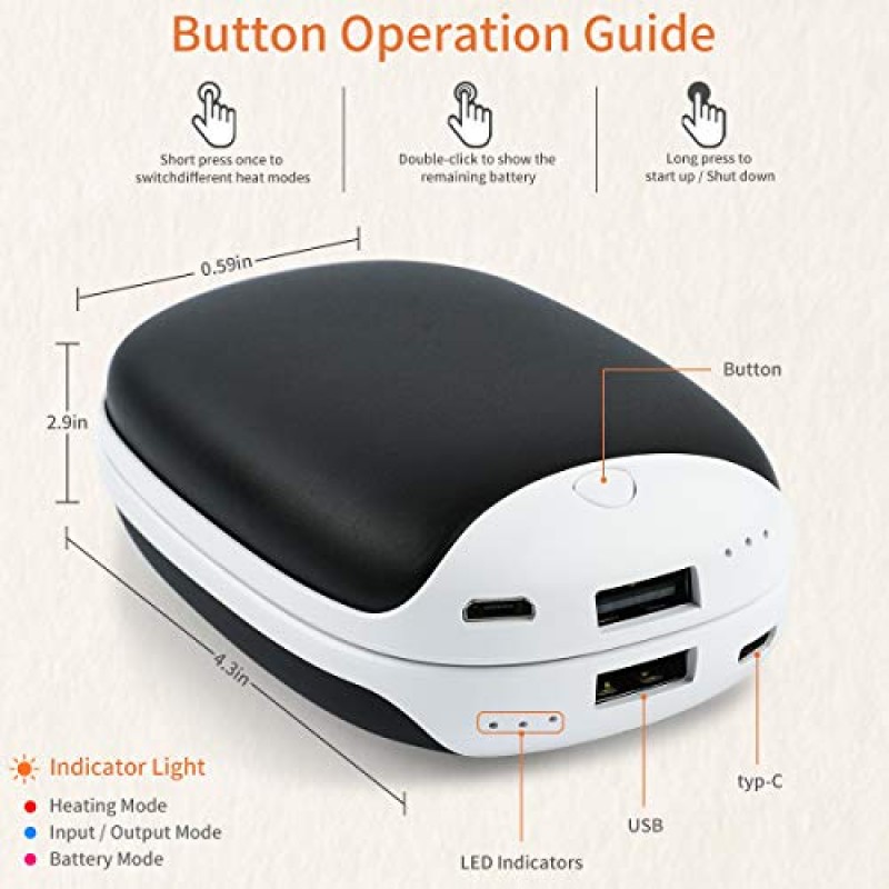 2팩 손난로 충전식, 8000mAh 전기 휴대용 포켓 손난로/전원 은행, 야외 스포츠, 사냥, 골프, 캠핑, 여성, 남성을 위한 따뜻한 선물에 적합