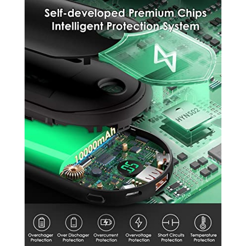 손난로 충전식, 10000mAh 15시간 긴 따뜻함 손난로, 전기 재사용이 가능한 휴대용 포켓 손난로/전원 은행, 2S 양면 급속 가열 및 3단계 열 - 따뜻한 선물
