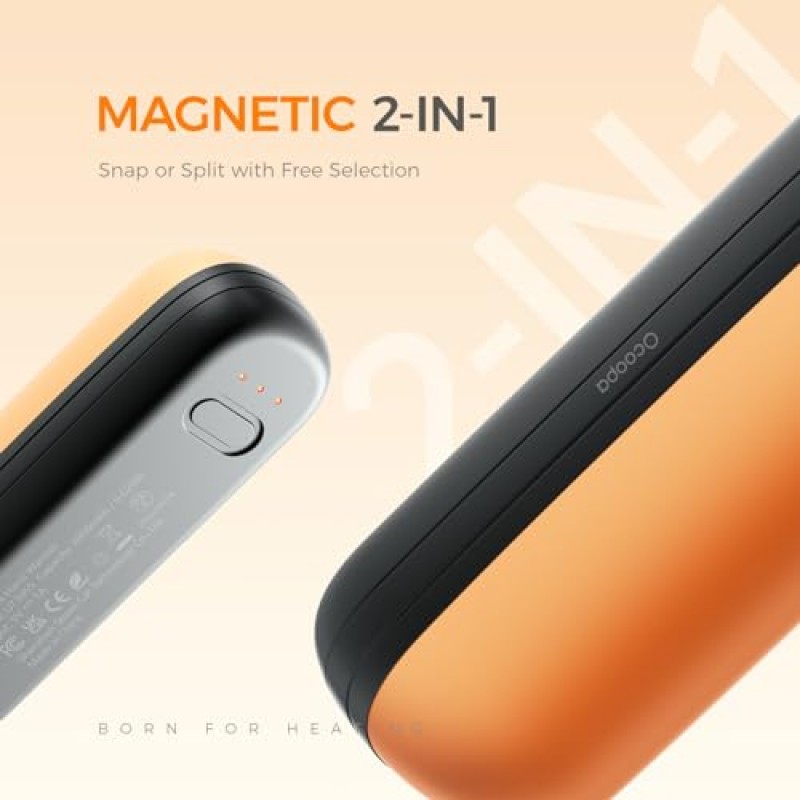 OCOOPA 2 in 1 자기 충전식 손난로, UT2s 미니 전기 손난로, 분할 USB-C, 3단계 열 수준 및 메모리 기능으로 재사용 가능, 휴대용 포켓 히터, 여성용 남성을 위한 기술 선물