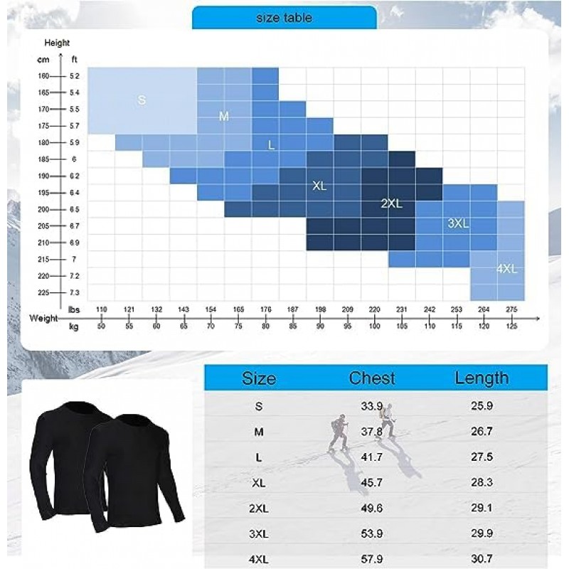 남성용 보온 셔츠 2팩, 플리스 안감 긴 소매가 있는 롱 존스 셔츠, 남성용 겨울용 보온 탑