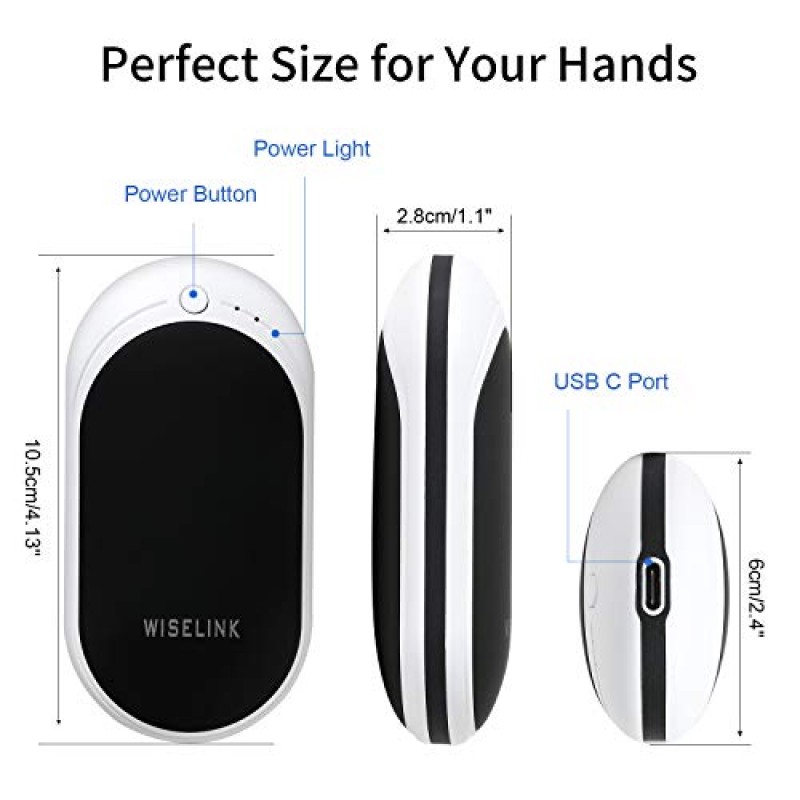 Wiselink 충전식 손난로, 5200mAh 전기 손난로 재사용 가능, 휴대용 USB 보조베터리, 사냥, 골프, 캠핑, 스키, 여성, 남성을 위한 겨울 선물용 양면 빠른 가열 핸드워머