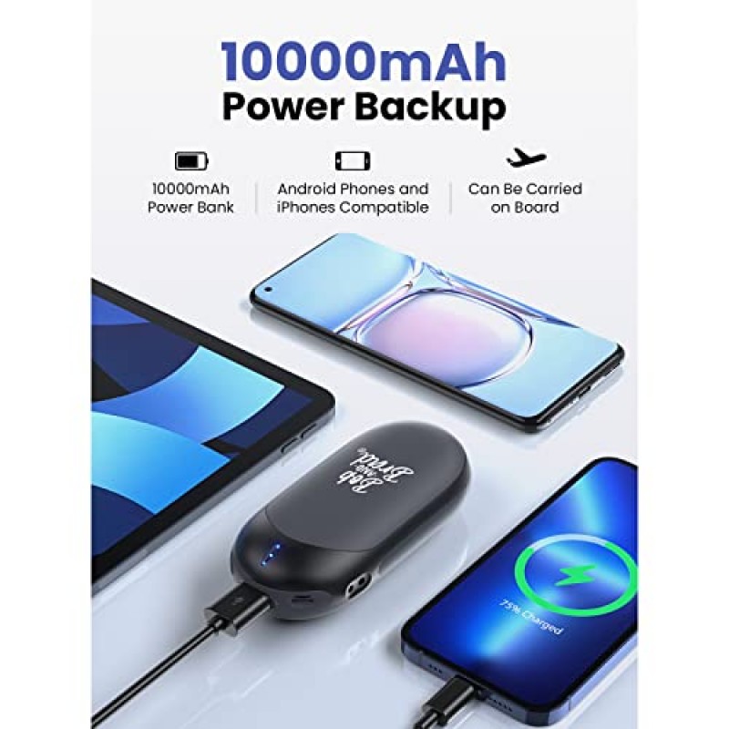 BOB AND BRAD 손난로 충전식, 10000mAh 전기 휴대용 포켓 손난로 보조베터리, 14시간 지속되는 열, 3단계, 캠핑 골프 사냥 야외용 Handwarmer, 여성 남성을 위한 겨울 선물