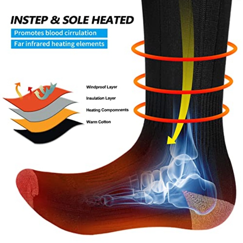 남성 여성을위한 Qimh 가열 양말, 2022 업그레이드 된 충전식 전기 열 양말, 야외 낚시 등산 하이킹 스키 캠핑을위한 5000 mAh 배터리 발 따뜻하게