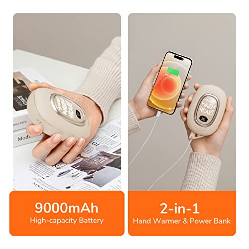 JISULIFE 손난로 충전식, 우주 캡슐 라이트 USB Handwarmer, 9000mAh 전기 손난로 보조베터리, 3단계 난방, 골프 캠핑 선물 사냥을 위한 재사용 가능한 휴대용 핫 핸드 히터