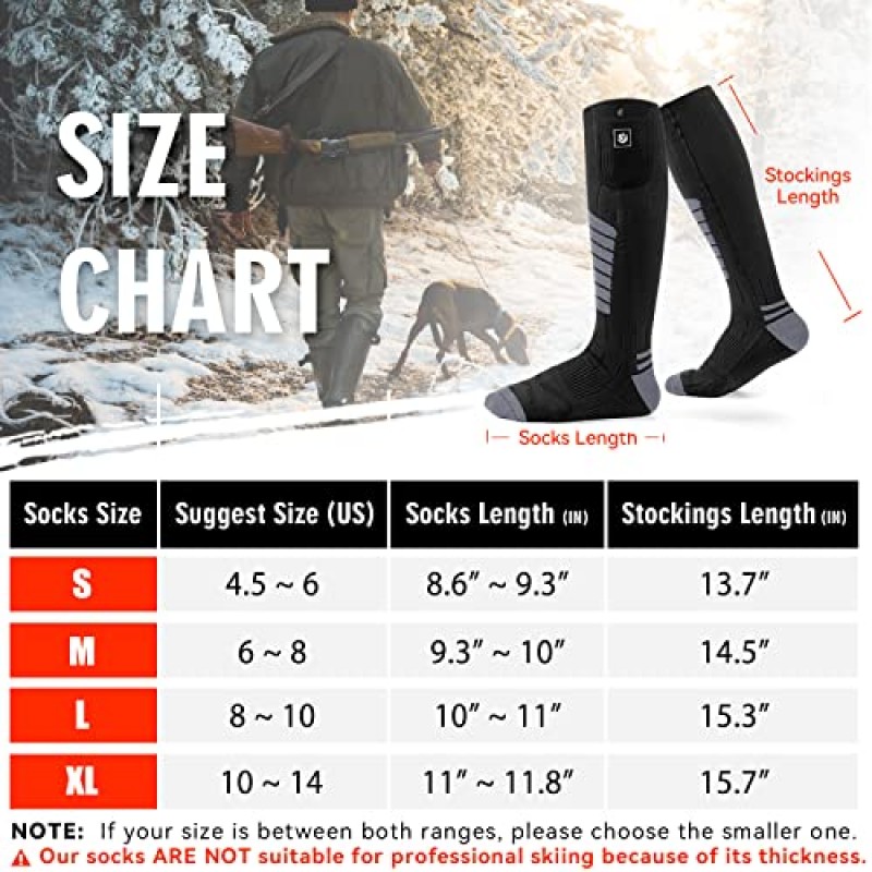 남성 여성을위한 가열 양말 충전식 빨 19.24WH 7.4V 배터리 작동 난방 양말 사냥을위한 앱 원격 제어 얼음 낚시 캠핑 하이킹 스키 야외 작업