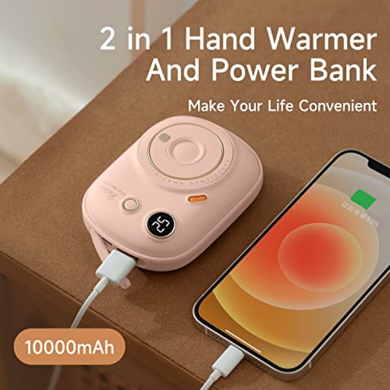 손난로 충전식, 10000mAh 전기 손난로 휴대용 충전기, 3단계 열 및 지능형 타이밍, 야외 활동, 사냥, 캠핑, 여성 남성을 위한 겨울 선물에 적합