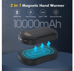 손난로 충전식 2팩, xiskt 10000mAh 전기 손난로, 2 in 1 휴대용 포켓 히터 및 보조베터리, 야외 캠핑, 사냥, 골프를 위한 3단계 오래 지속되는 재사용 가능한 손난로