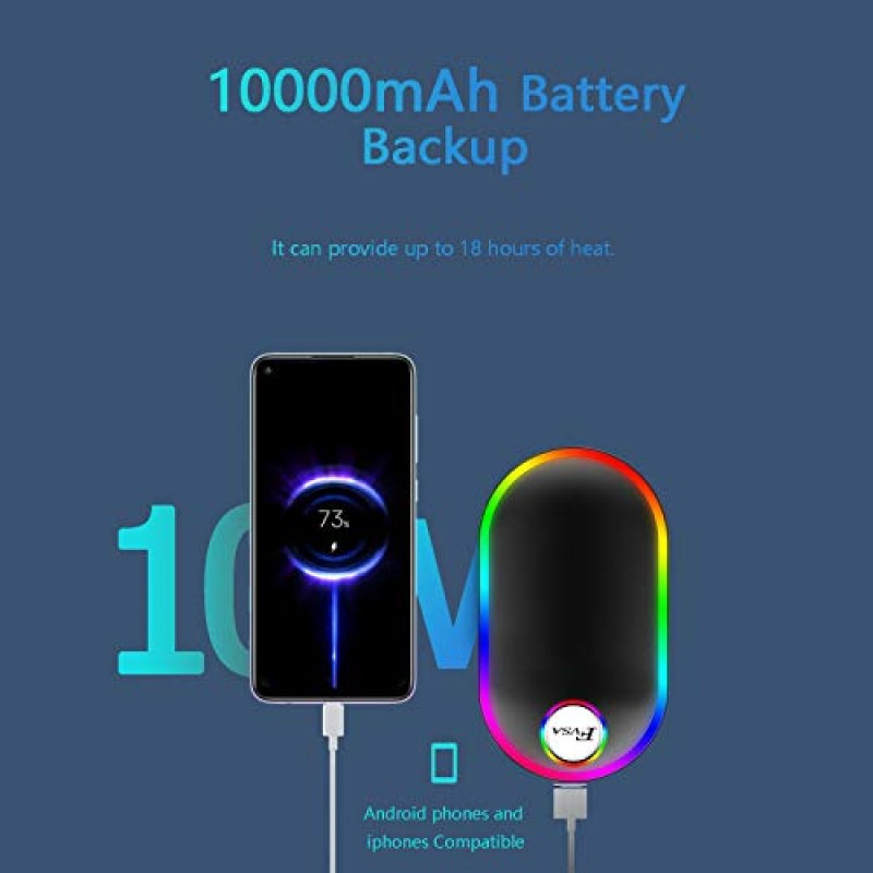 FVSA 충전식 손난로 - 크리스마스 스타킹 충전재 선물, 7가지 색상 변경 조명 전기 손난로 10000Mah, (13-18시간) 휴대용 USB 재사용 가능, 남성 및 여성을 위한 겨울 선물