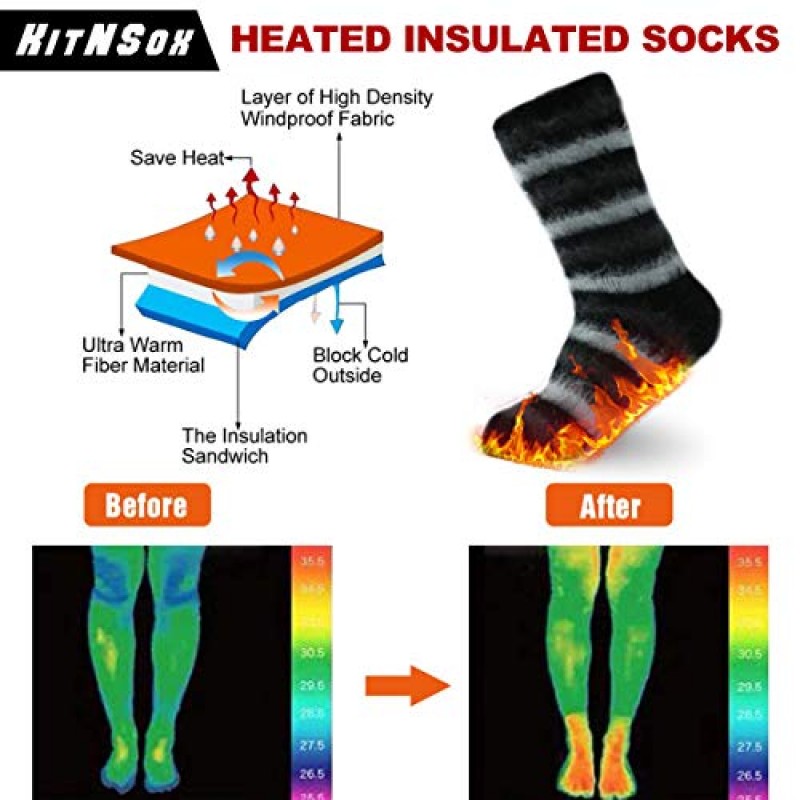 KitNSox 따뜻한 열 양말 남성 여성 겨울 추운 날씨를 위한 두꺼운 절연 가열 부츠 양말
