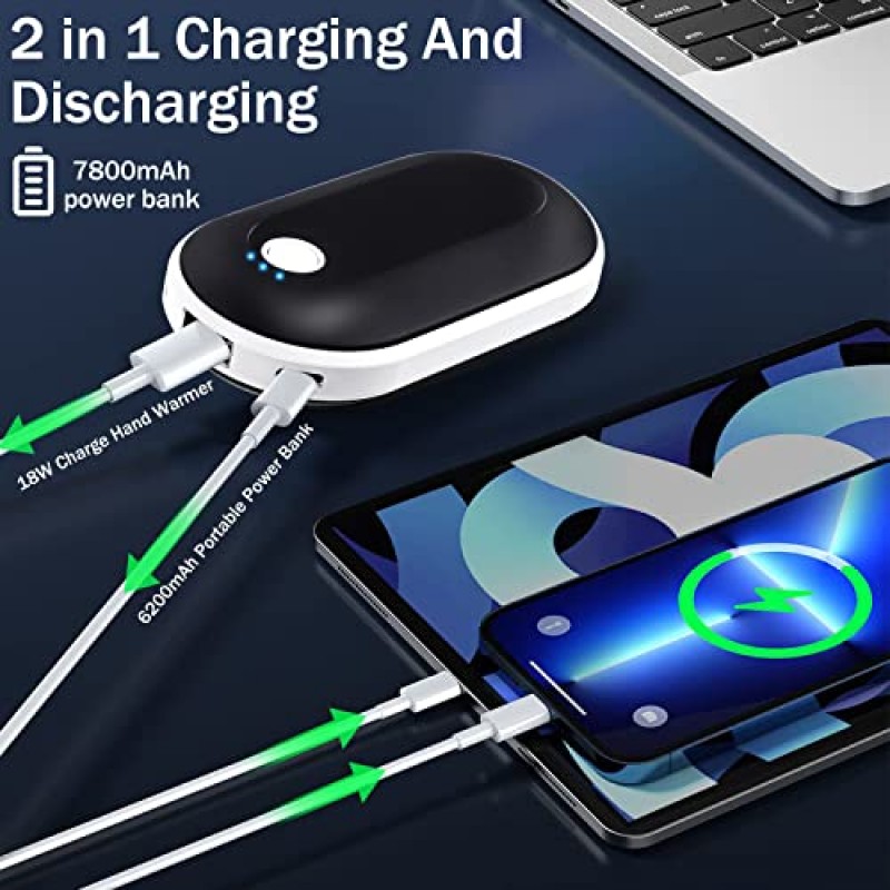 손난로 충전식 7800mAh 전기 손난로 12시간 재사용 가능 난방 USB 휴대용 포켓 히터 야외 캠핑 사냥을 위한 핸드워머 남성과 여성을 위한 골프 겨울 선물