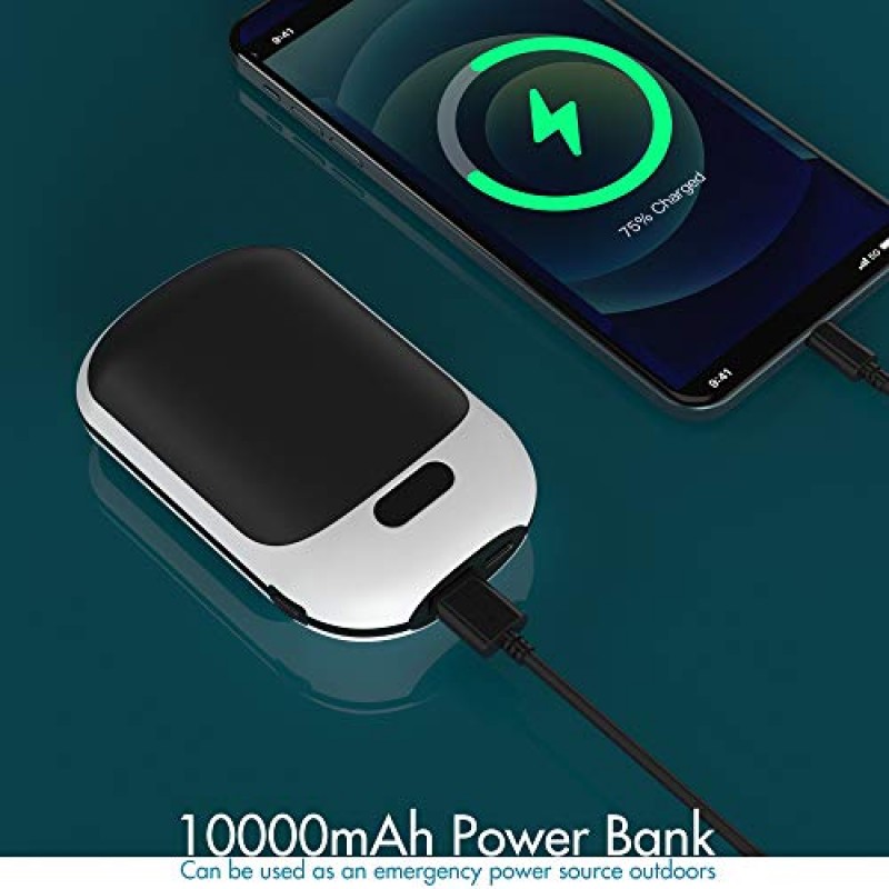 손난로, 10000mAh 충전식 전기 손난로 및 보조베터리, 휴대용 USB 손난로, 양면 난방, 3가지 열 수준, 13시간 지속, 사냥, 골프, 남성 여성을 위한 캠핑 선물