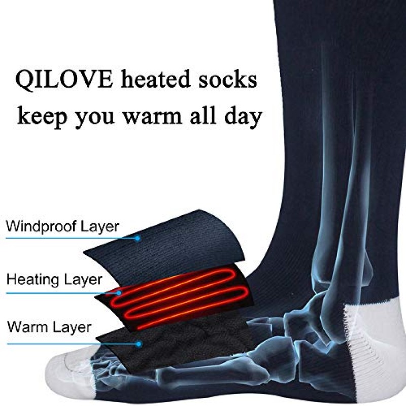 QILOVE 남성용 온수 양말 여성용 충전식 사냥 열 양말 만성적으로 차가운 발을위한 배터리 구동 겨울 따뜻한 열 양말