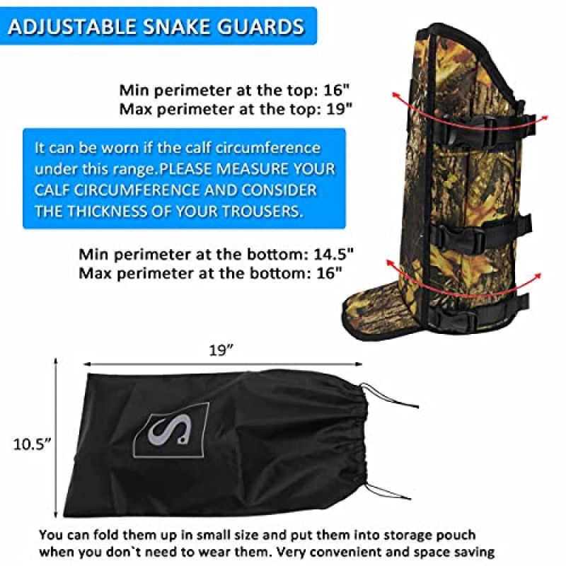Smarkey Snake Gaiters 낮은 다리용 물린 보호 가드는 모든 유형의 방울뱀 및 기타 독사 물림, 사냥, 캠핑 등을 위한 스네이크 레깅스(1 쌍)로부터 보호합니다.