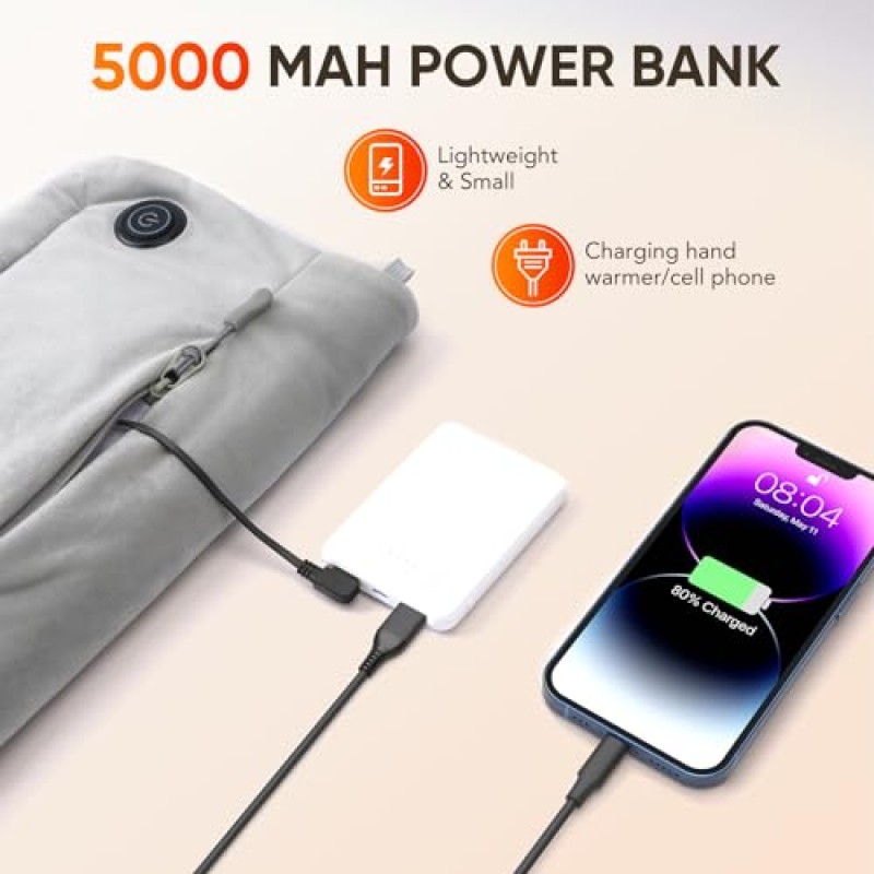 여성을위한 5000mAh 배터리가 장착 된 충전식 온수 손 따뜻하게 주머니 남성용, 전기 난방 패드 겨울 실내 야외 산책 캠핑을위한 따뜻한 손 히터 머프