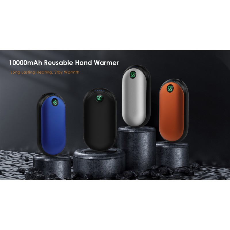 손난로, 충전식 10000mAh 전기 재사용 가능 손난로, 휴대용 포켓 2-in-1 손난로/15시간 지속 가열 기능, 3가지 열 수준 및 LED 디지털 디스플레이