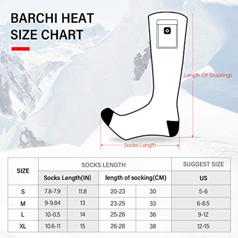 BARCHI HEAT 배터리 가열 양말 - 남성 여성을 위한 충전식 따뜻한 겨울 양말, 캠핑 사냥을 위한 발 워머 달리기 하이킹 라이딩 스키 사이클링 오토바이 콜드 피트