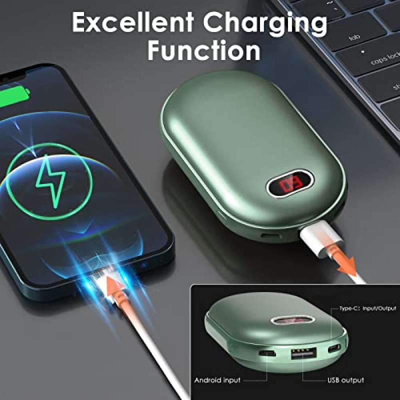 충전식 손난로, RARF 10000mAh 전기 재사용 가능한 손난로 보조베터리, 야외, 캠핑, 하이킹, 여성 남성을 위한 훌륭한 선물용 충전식 히터