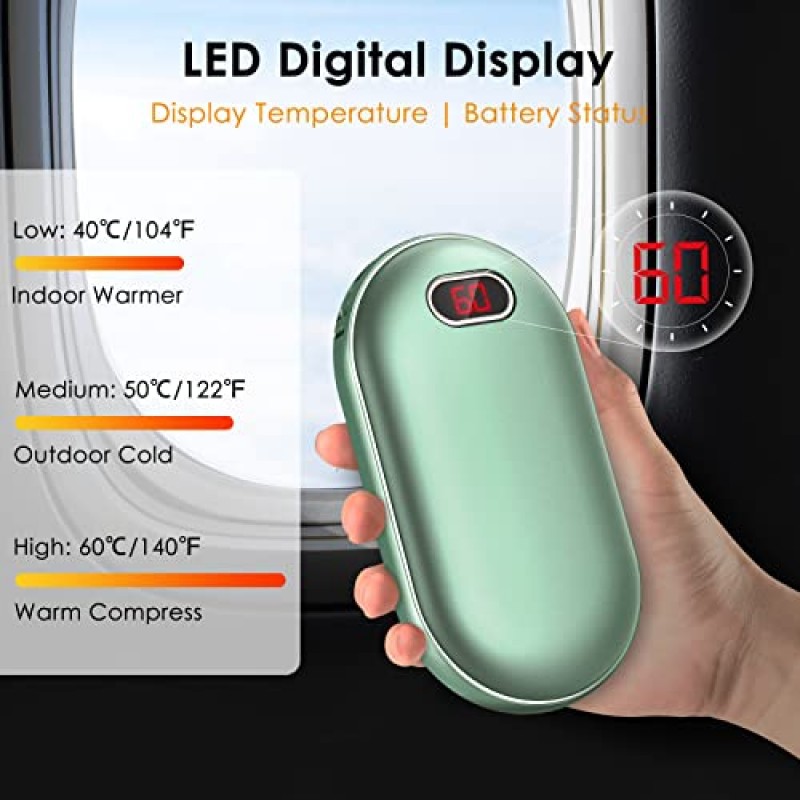 충전식 손난로, RARF 10000mAh 전기 재사용 가능한 손난로 보조베터리, 야외, 캠핑, 하이킹, 여성 남성을 위한 훌륭한 선물용 충전식 히터