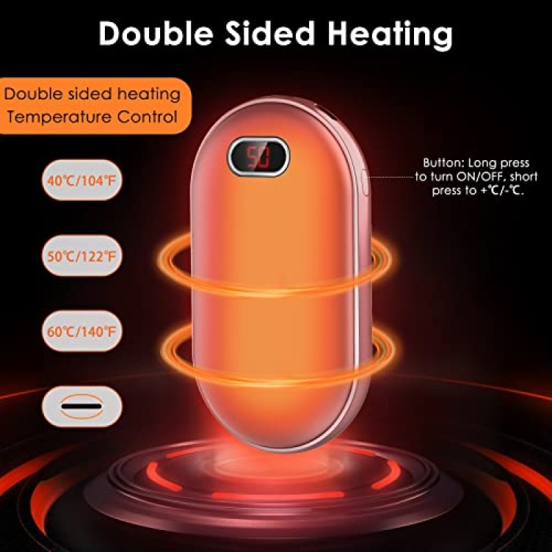 충전식 손난로, RARF 10000mAh 전기 재사용 가능한 손난로 보조베터리, 야외, 캠핑, 하이킹, 여성 남성을 위한 훌륭한 선물용 충전식 히터