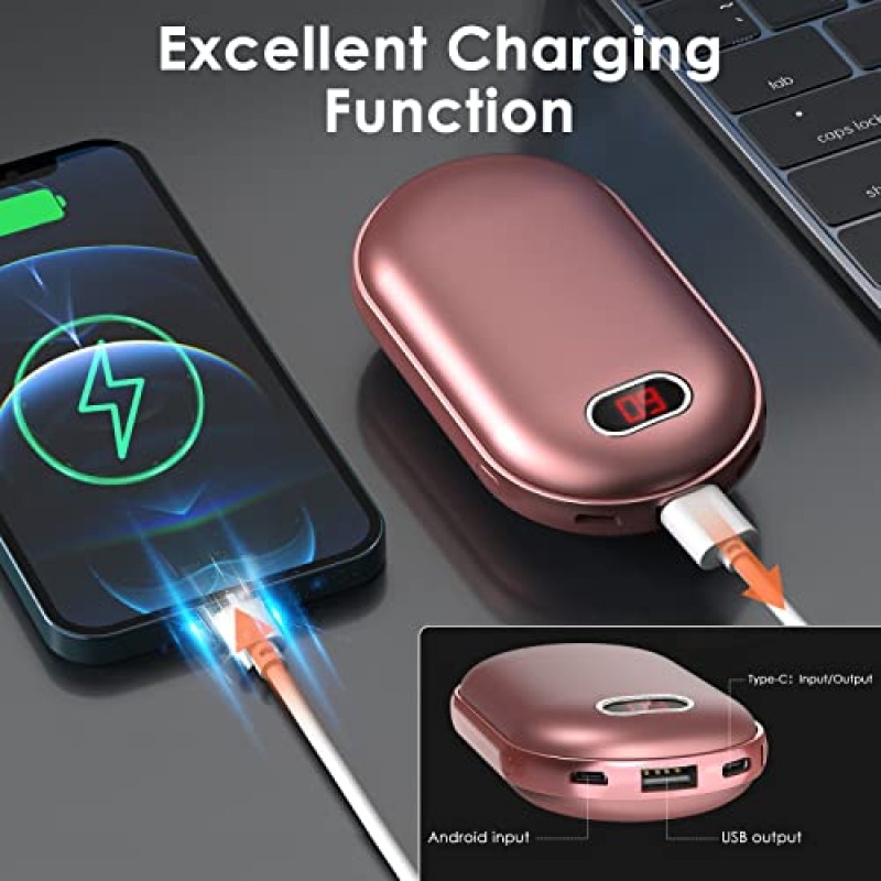 충전식 손난로, RARF 10000mAh 전기 재사용 가능한 손난로 보조베터리, 야외, 캠핑, 하이킹, 여성 남성을 위한 훌륭한 선물용 충전식 히터
