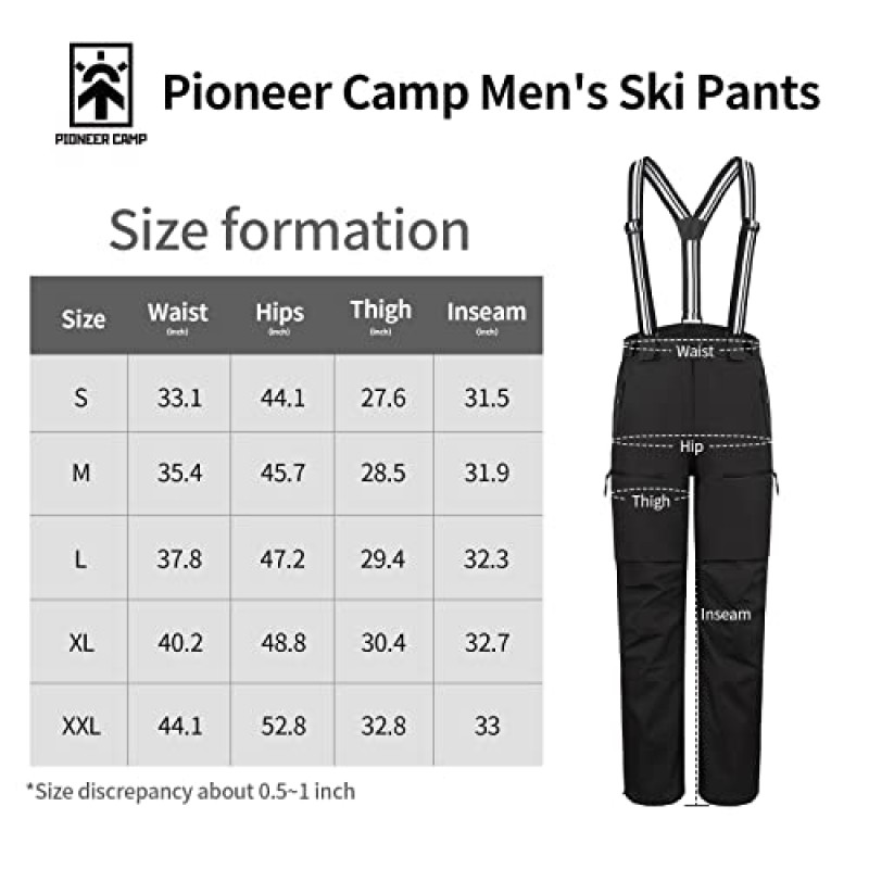 Pioneer Camp 남성용 스키 바지 절연 스노우보드 바지 분리형 턱받이가 있는 눈 방수 남성용 스노우팬츠