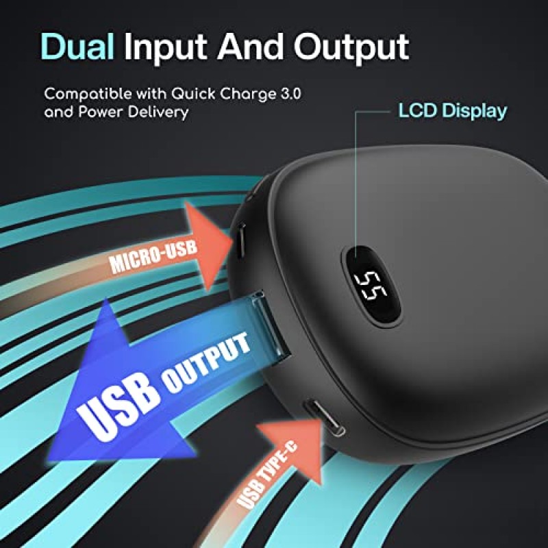 Coococo 2-in-1 손난로 충전식 및 보조베터리, USB 재사용 손난로, 포켓 크기, 양면 전기 손난로, 야외 캠핑, 골프, 사냥, 그녀, 그 사람, 엄마, 아빠를 위한 선물