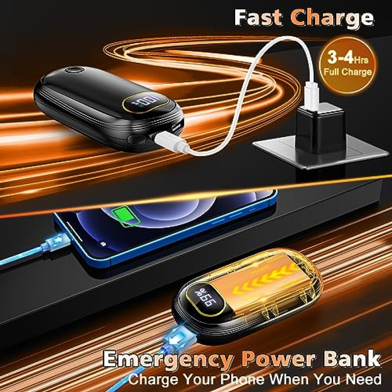 손난로 - 6000-14000mAh 손난로 최대 18시간까지 충전 가능 따뜻함, 전기 손난로 재사용 가능한 열 최대 131°C, 골프용 충전식 손난로 2팩 레이노 캠핑, 따뜻한 선물