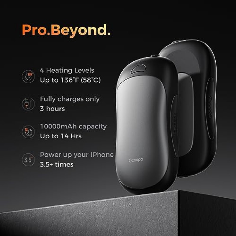 OCOOPA 손난로 충전식 2팩, 자기 양면 난방 전기 손난로 10000mAh, 최대 14시간, 4단계 발열, 최대 136°F, 골프/사냥/캠핑/낚시,UT3 PRO에 이상적인 남성 선물
