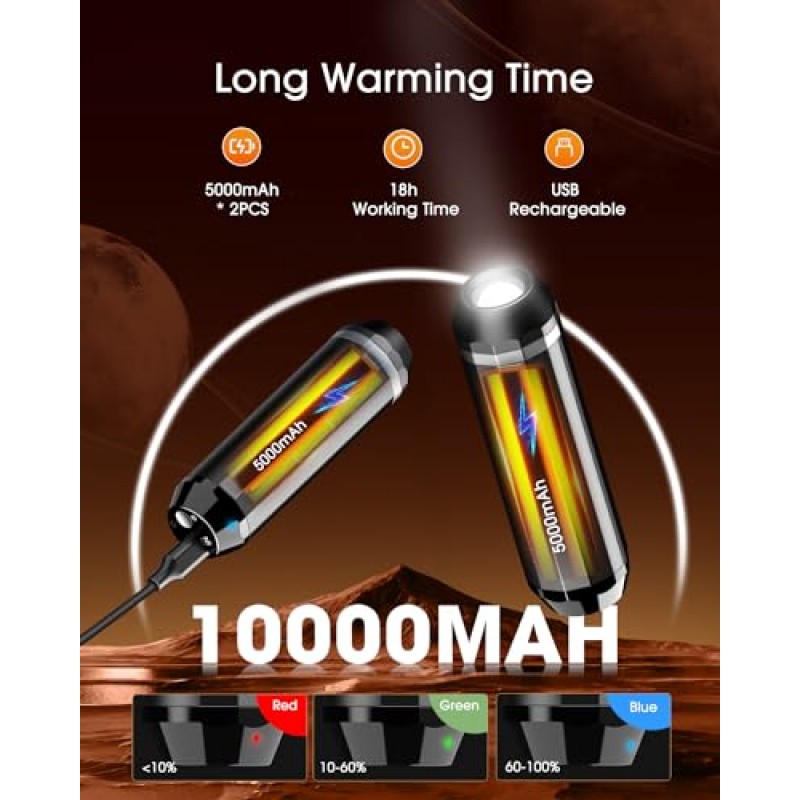 자기 손난로, 2팩 5000mAh 충전식 배터리로 작동되는 손난로, 3단계 열, 야외 손전등이 있는 전기 휴대용 포켓 히터, 캠핑, 하이킹, 사냥, 골프, 축구용