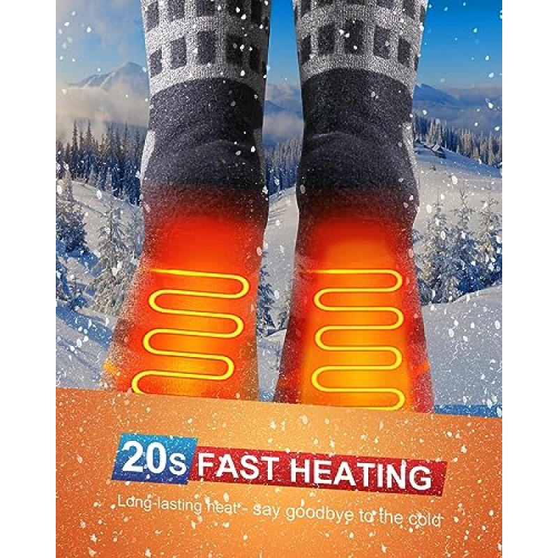 남성 및 여성을 위한 5000mAh 배터리 가열 양말 - 4가지 온도 설정 95°F~167°F, 충전식 10H 근무 시간을 갖춘 20초 빠른 열 퍼지 가열 양말 여성용 전기 겨울 따뜻한 가열 양말|남녀공용