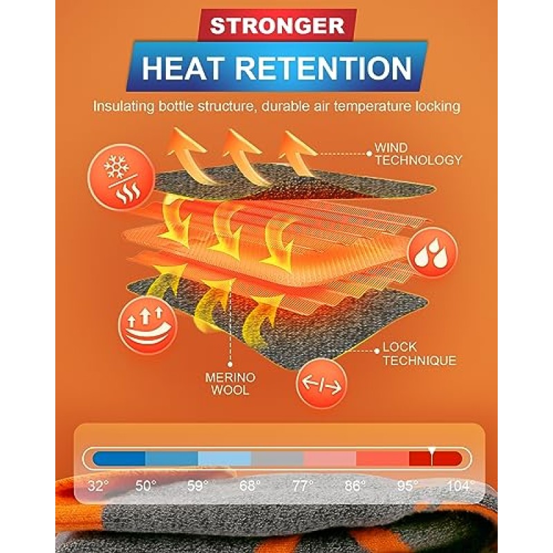 남성 및 여성을 위한 5000mAh 배터리 가열 양말 - 4가지 온도 설정 95°F~167°F, 충전식 10H 근무 시간을 갖춘 20초 빠른 열 퍼지 가열 양말 여성용 전기 겨울 따뜻한 가열 양말|남녀공용