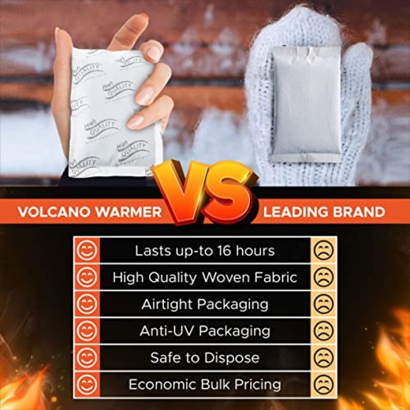 Volcano 일회용 손난로 - 경제적인 대형 대용량 팩 50개 - 공기 작동식, 캠핑, 하이킹, 낚시, 사냥, 뒤따라 가기 및 모든 추운 날씨 조건에서 16시간 동안 사용 가능
