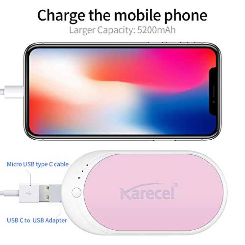 Karecel 손난로 충전식, 전기 손난로 재사용 가능 5200mAh 휴대용 USB 히터 핫 포켓 온열기 열 핸드워머, 남성과 여성을 위한 멋진 겨울 선물 야외 사냥 캠핑