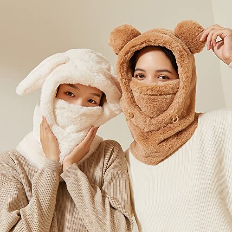 OHRAIN Balaclava Hat 귀여운 따뜻한 까마귀 겨울 부드러운 플러시 두꺼운 모자 스카프 마스크 야외 하이킹을위한 3-in-1 다기능 콤보