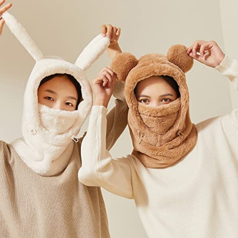 OHRAIN Balaclava Hat 귀여운 따뜻한 까마귀 겨울 부드러운 플러시 두꺼운 모자 스카프 마스크 야외 하이킹을위한 3-in-1 다기능 콤보