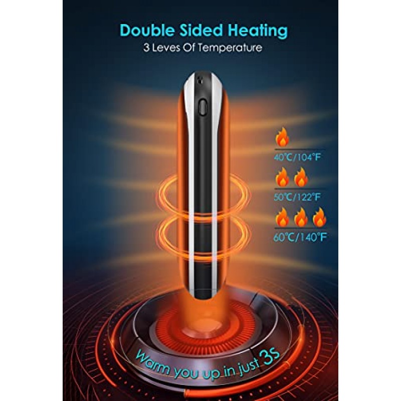 손난로 충전식, 양면 가열 기능이 있는 보조베터리 10000mAh 배터리, 휴대용 포켓 히터 오래 지속되는 열 야외 사냥 스키 캠핑, 따뜻한 선물 - 블랙