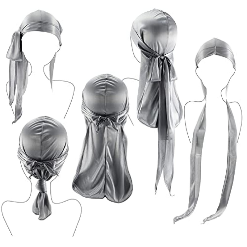 12 조각 Silky Durag 긴 꼬리 터번 모자를 쓰고 있죠 비니 모자 Headwraps 남성용 여성용 러닝 피트니스 사이클링 하이킹 캠핑