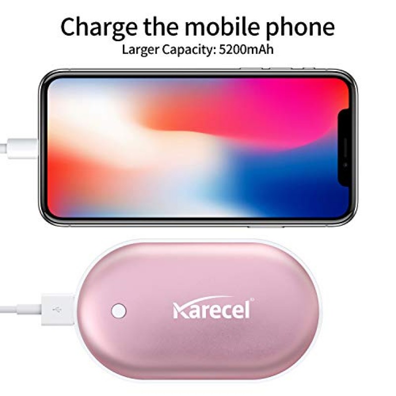 Karecel 충전식 손난로, 전기 손난로 5200mAh 보조베터리 재사용 가능한 손난로, 휴대용 USB 손난로 히터 배터리 포켓 워머, 추운 겨울 남성과 여성을 위한 최고의 선물
