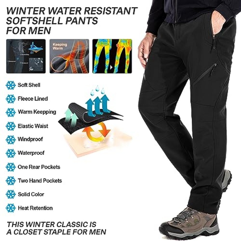 남성용 스노우 스키 방수 양털 안감 바지 겨울 절연 야외 하이킹 산 Softshell