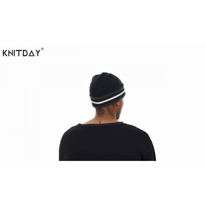 KNITDAY 남성용 블랙 커프 러닝 골프 비니 겨울 모자 남성용, 니트 줄무늬 머리띠 패턴 커프 비니 해골 모자